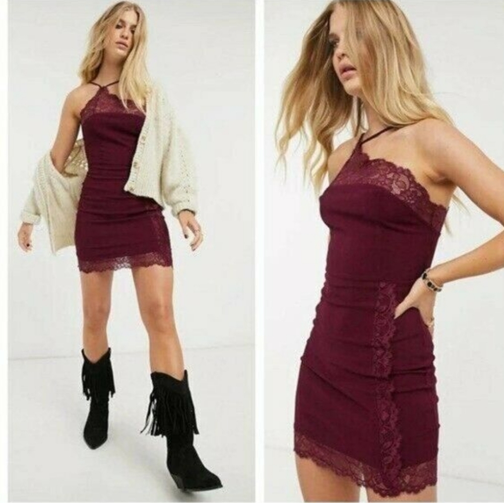 NWT Intimately Free People Vetiver Bloom Premonition Maroon Bodycon Mini Dress M